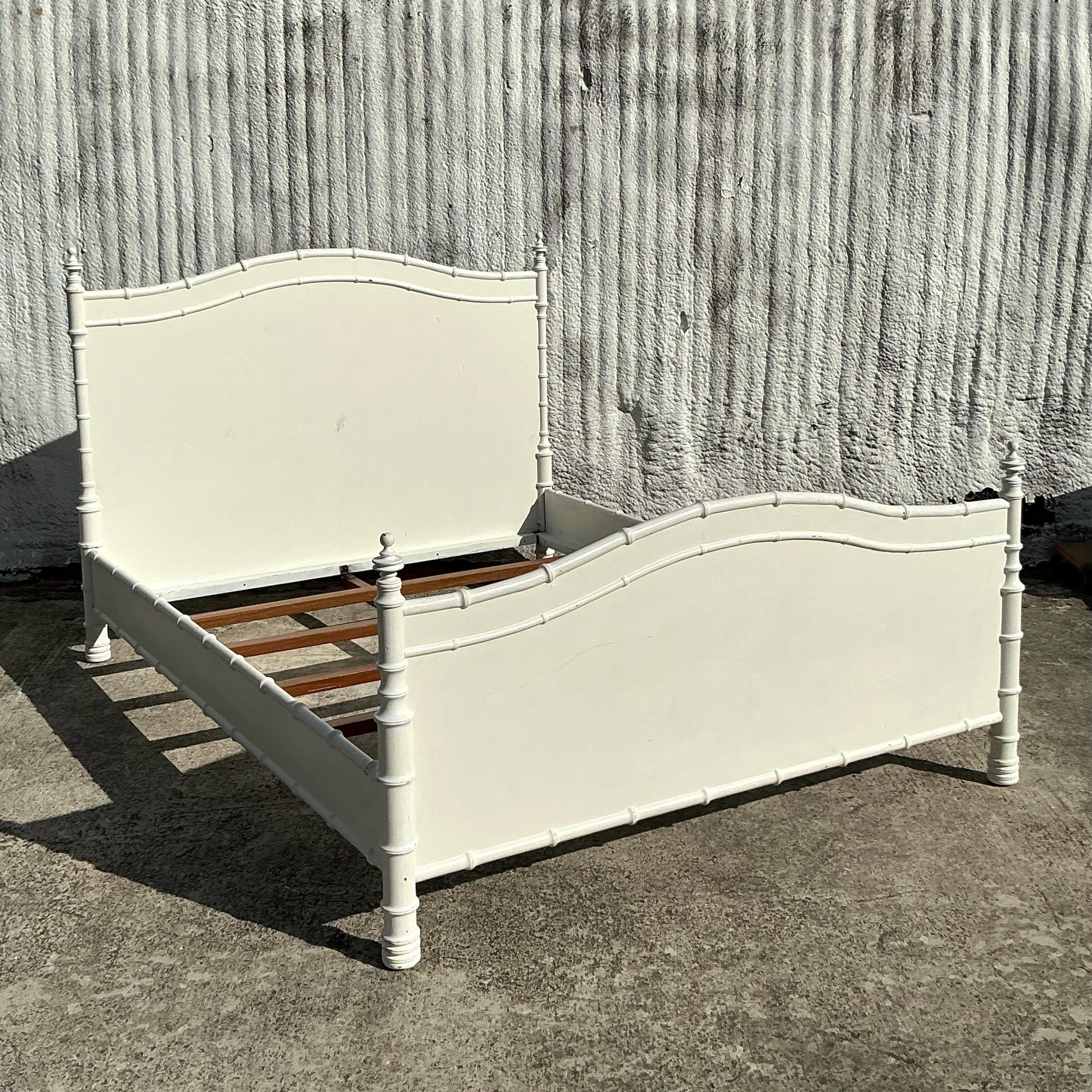 American Vintage Costal Carved Bamboo Queen Bed