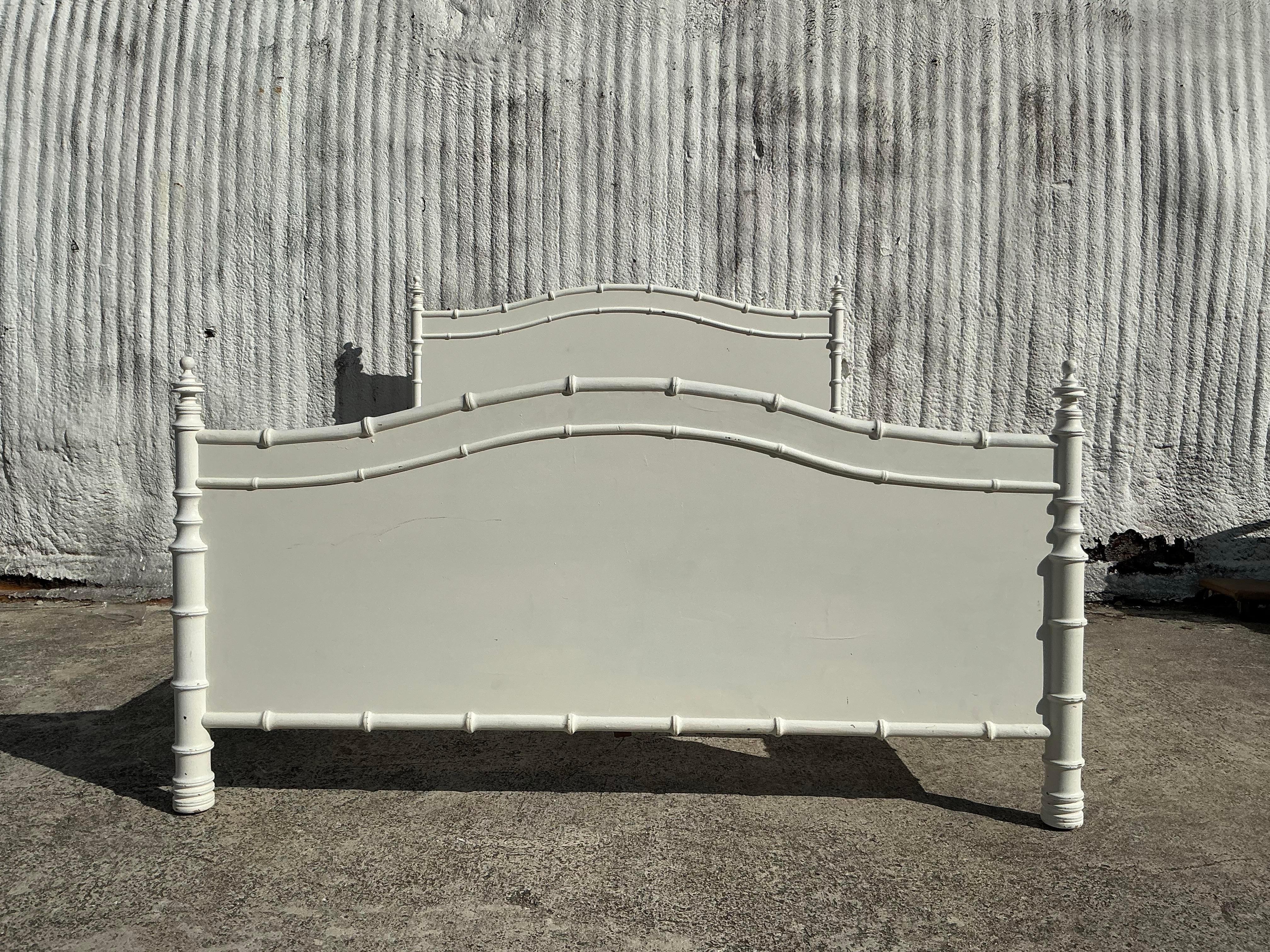 Vintage Costal Carved Bamboo Queen Bed In Good Condition In west palm beach, FL