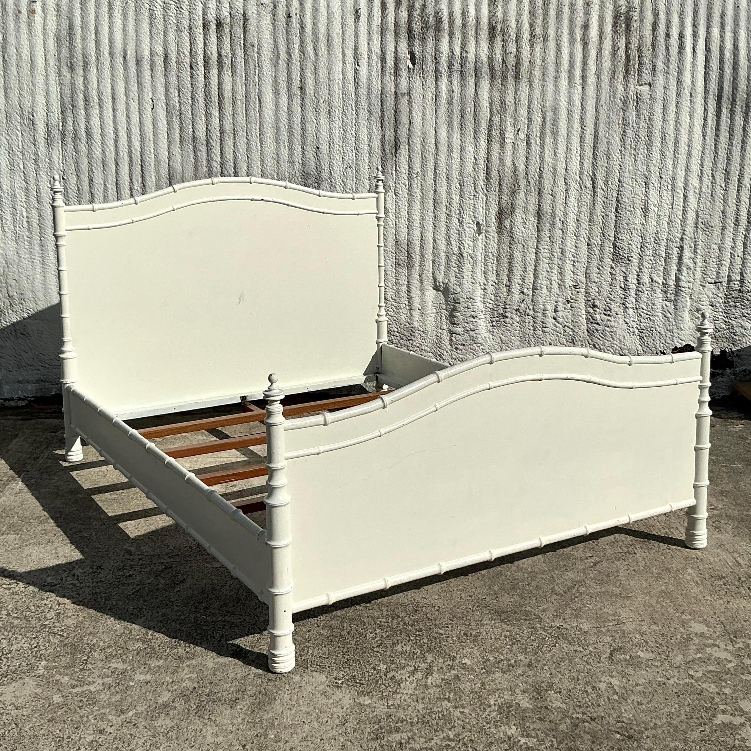 Vintage Costal Carved Bamboo Queen Bed 1