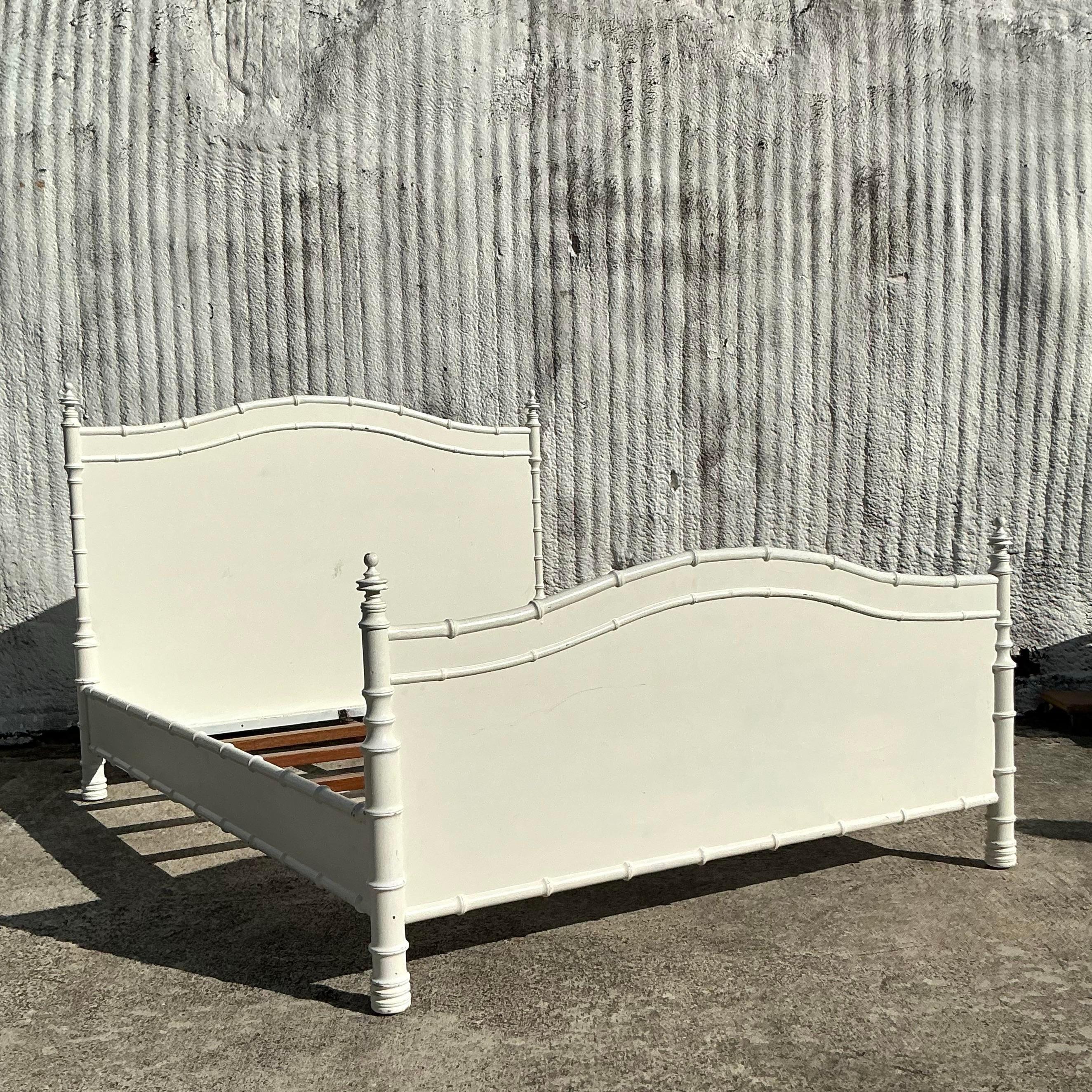 Vintage Costal Carved Bamboo Queen Bed 2