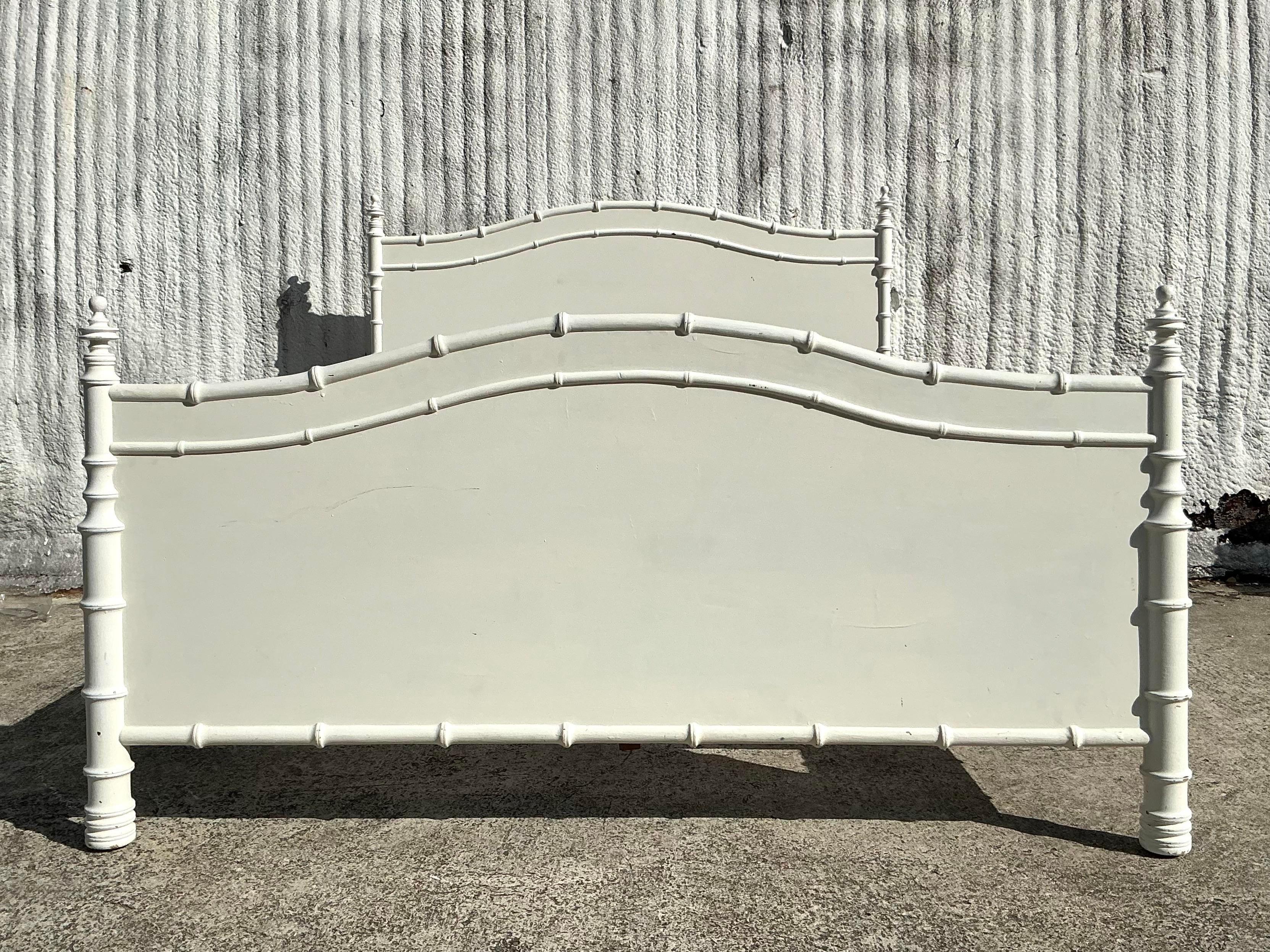 Vintage Costal Carved Bamboo Queen Bed 3