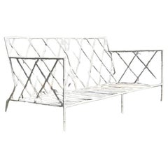 Vintage Costal Cast Aluminum Trellis Bamboo Sofa