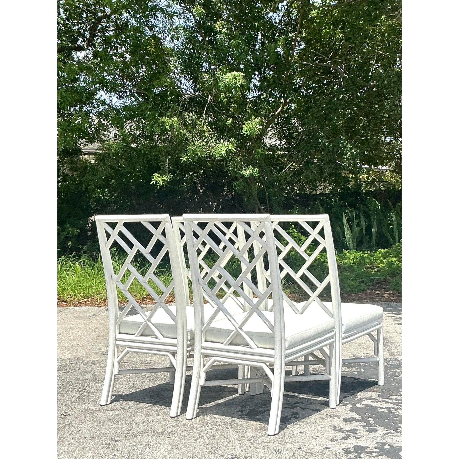 Vintage Costal Chinese Chippendale Lacquered Dining Chairs - Set of 4 In Good Condition For Sale In west palm beach, FL