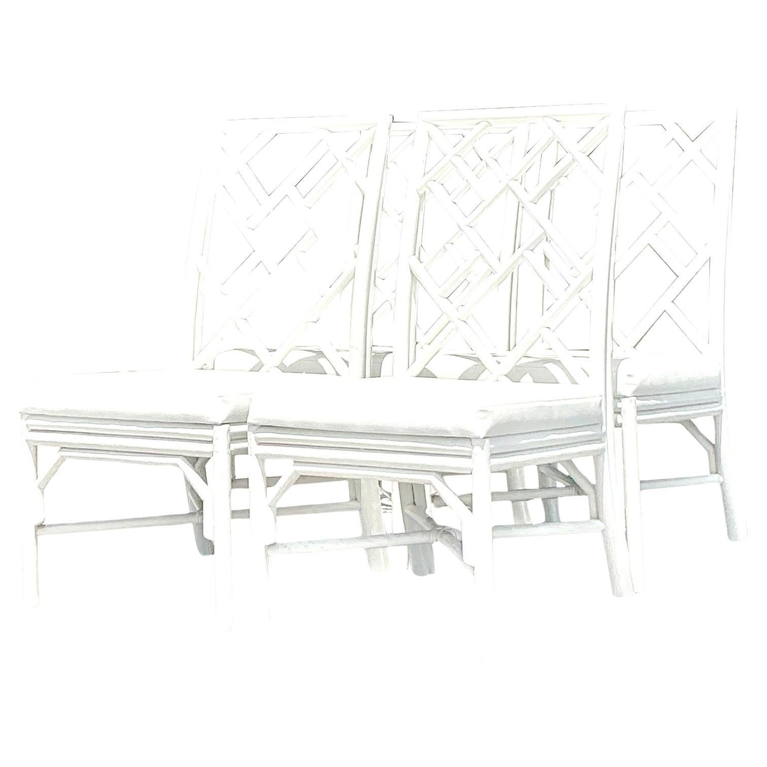 Vintage Costal Chinese Chippendale Lacquered Dining Chairs - Set of 4 For Sale