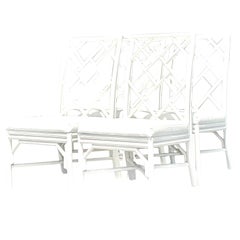 Vintage Costal Chinese Chippendale Lacquered Dining Chairs - Set of 4