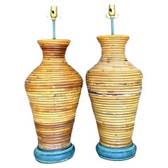 Pareja de lámparas de carrizo en espiral Costal Vintage