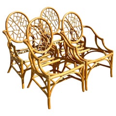 Vintage Costal Cracked Ice Rattan Dining Chairs After McGuire, Set of Four