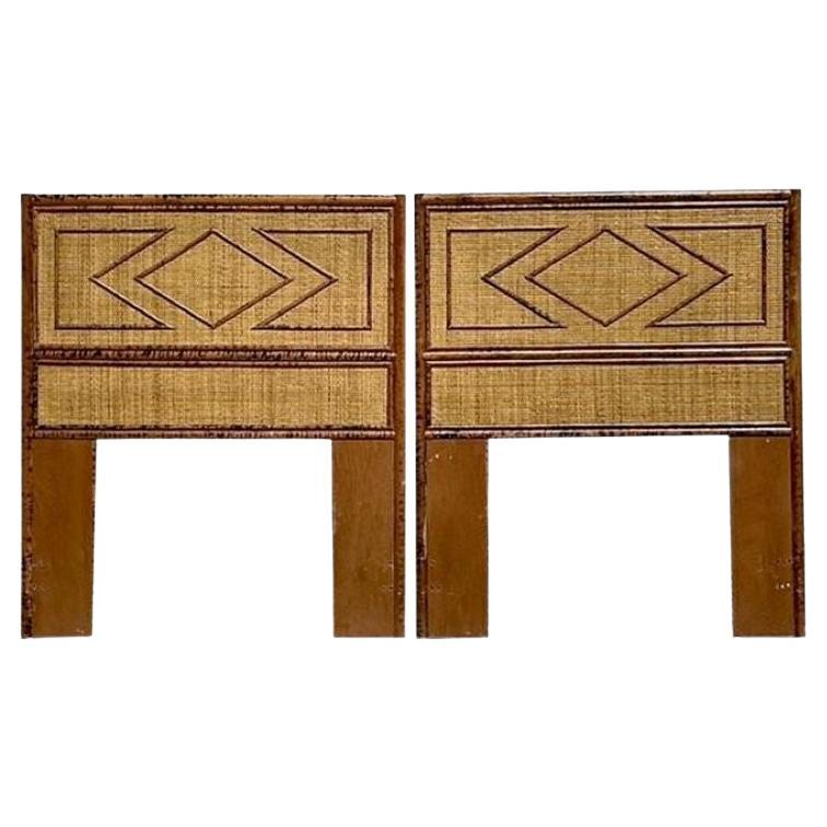 Vintage Costal Diamond Bamboo Twin Headboards - A Pair