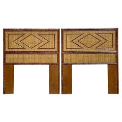 Vintage Costal Diamond Bamboo Twin Headboards - A Pair