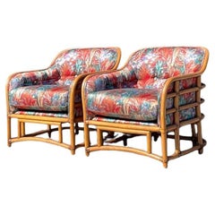 Vintage Costal Ficks Reed Bent Rattan Lounge Chairs - a Pair