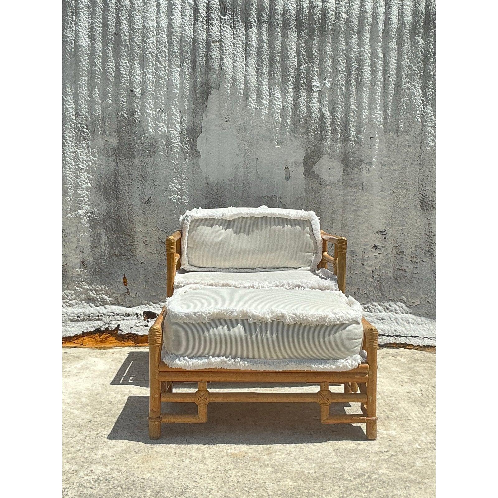 Vintage Costal Ficks Reed Rattan Lounge Chair and Ottoman For Sale 4