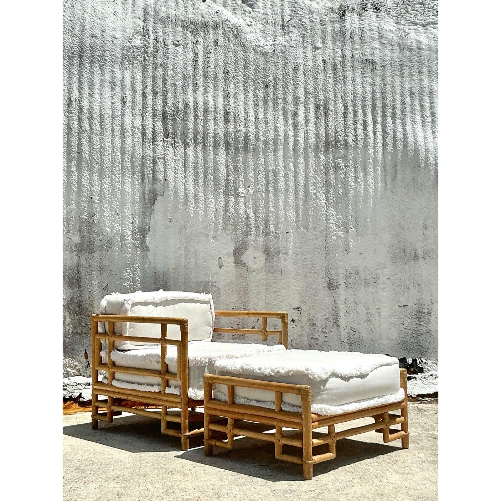 Vintage Costal Ficks Reed Rattan Lounge Chair and Ottoman For Sale 6