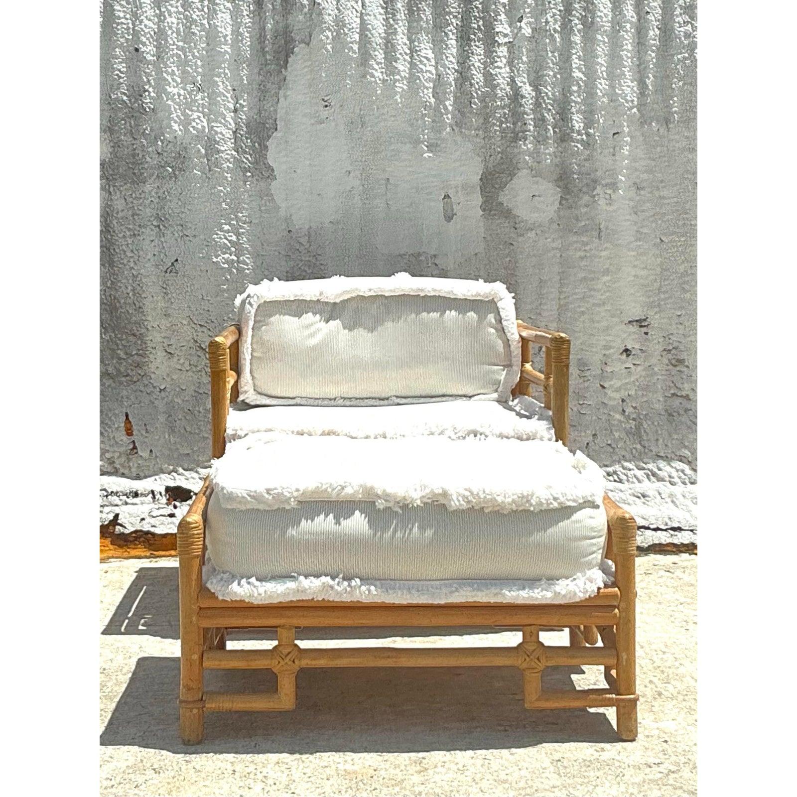 Vintage Costal Ficks Reed Rattan Lounge Chair and Ottoman For Sale 2