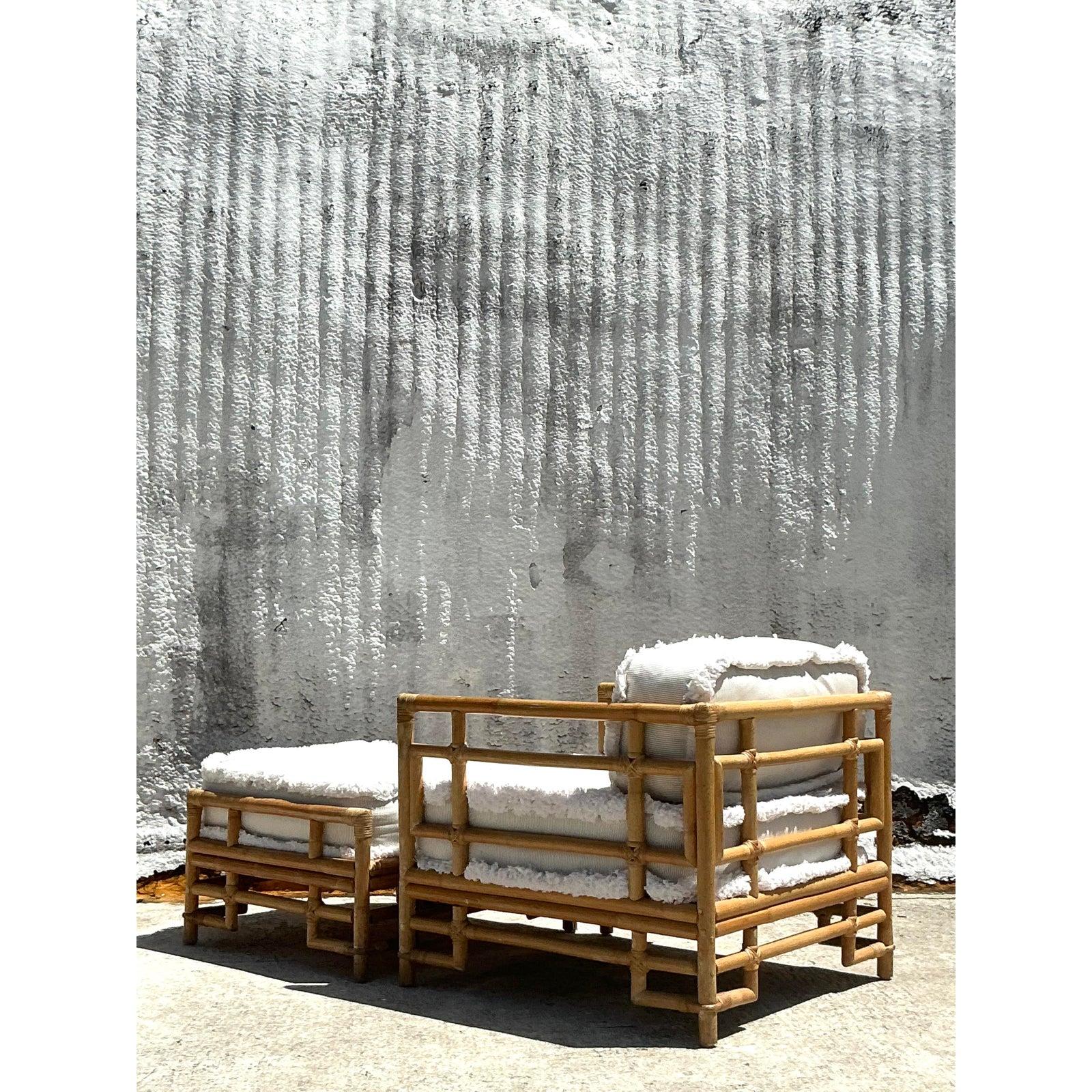 Vintage Costal Ficks Reed Rattan Lounge Chair and Ottoman For Sale 3