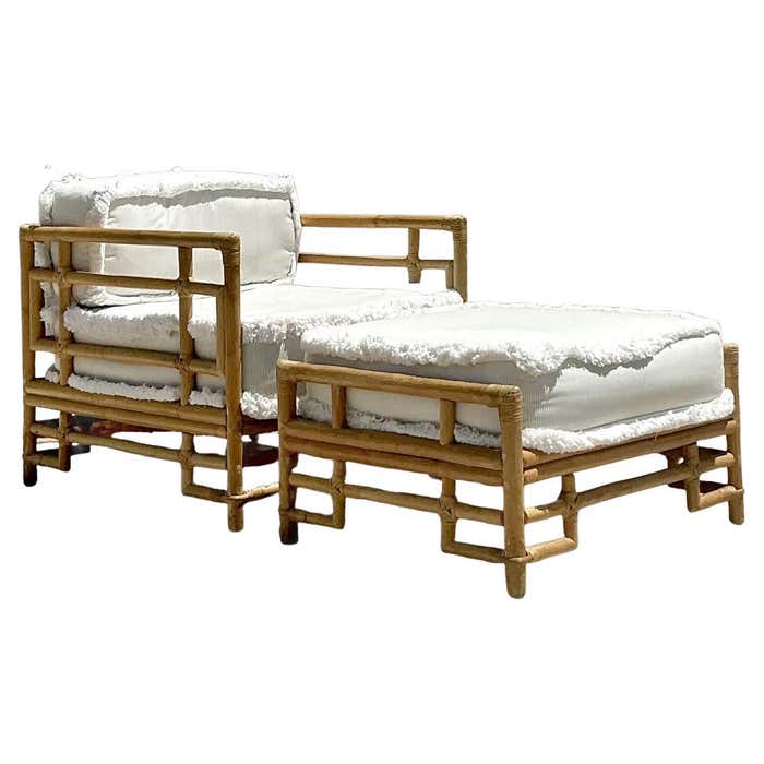 Vintage Costal Ficks Reed Rattan Lounge Chair and Ottoman For Sale at ...