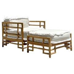 Vintage Costal Ficks Reed Rattan Lounge Chair and Ottoman