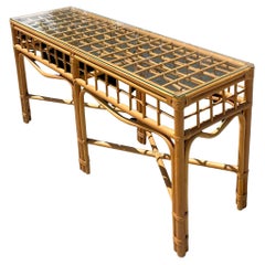 Vintage Costal Grid Rattan Console Table