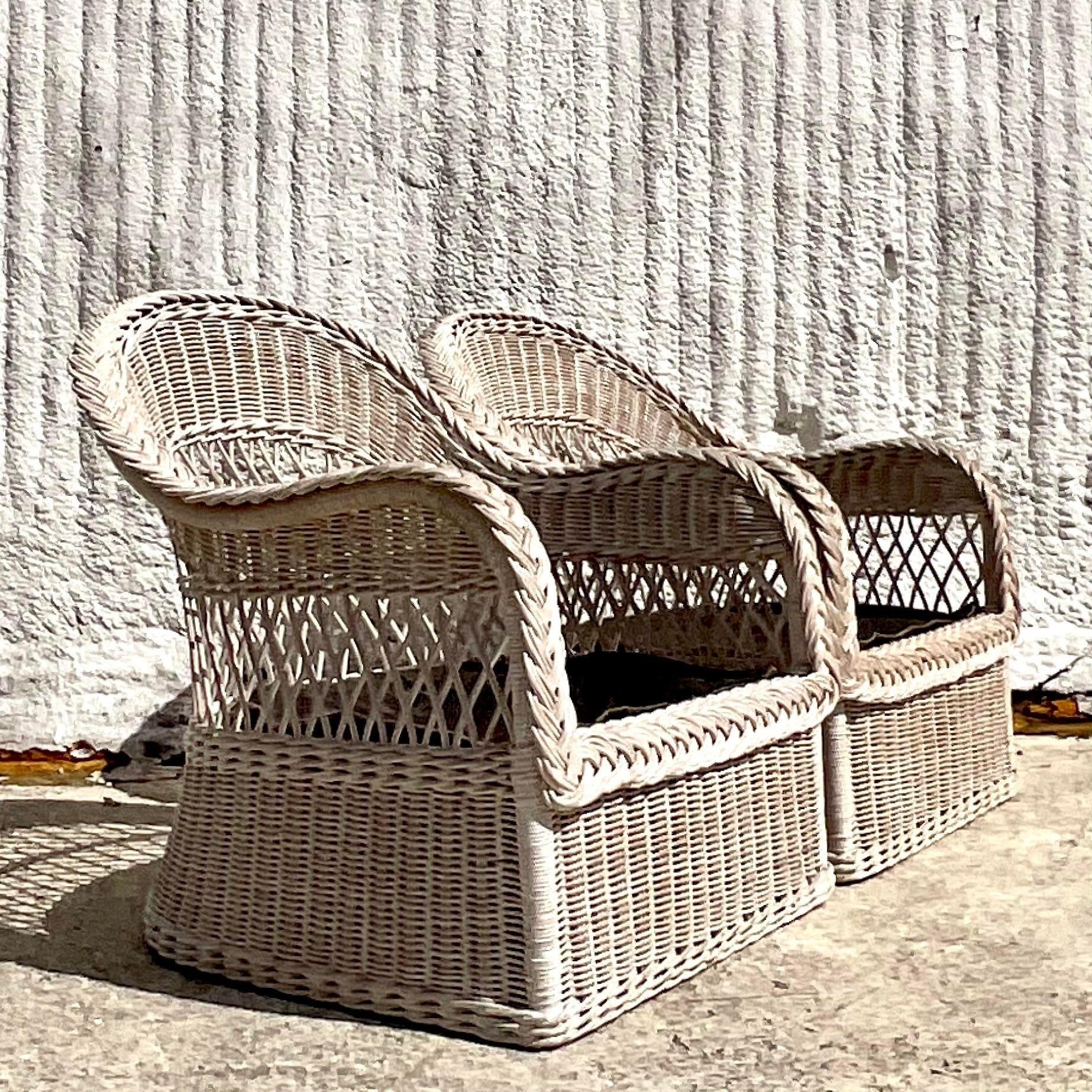 Vintage Costal Henry Link Braided Rattan Lounge Chairs - a Pair For Sale 5