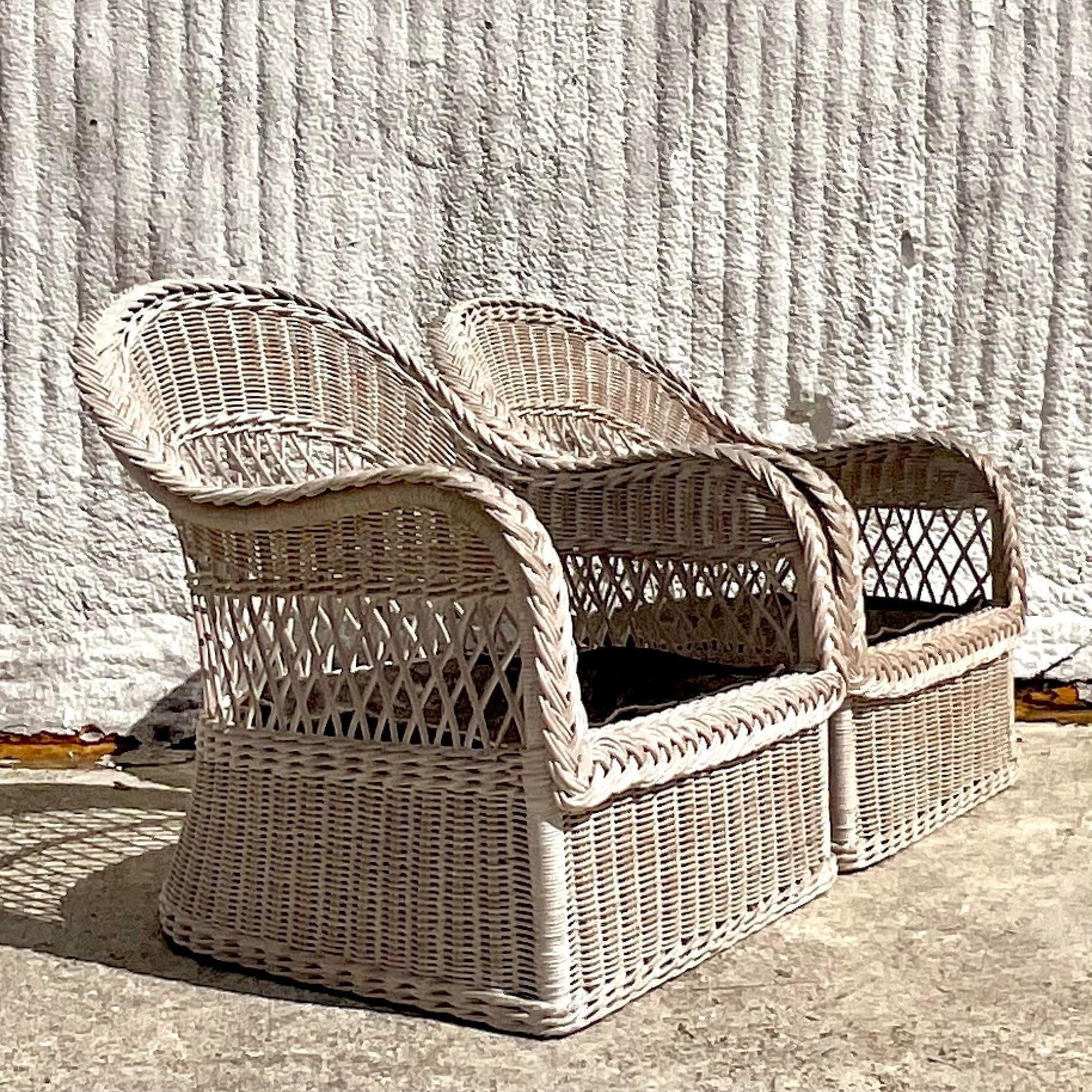 Vintage Costal Henry Link Braided Rattan Lounge Chairs - a Pair For Sale 1