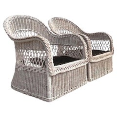 Costal Henry Link geflochtene Rattan-Loungesessel im Vintage-Stil - ein Paar