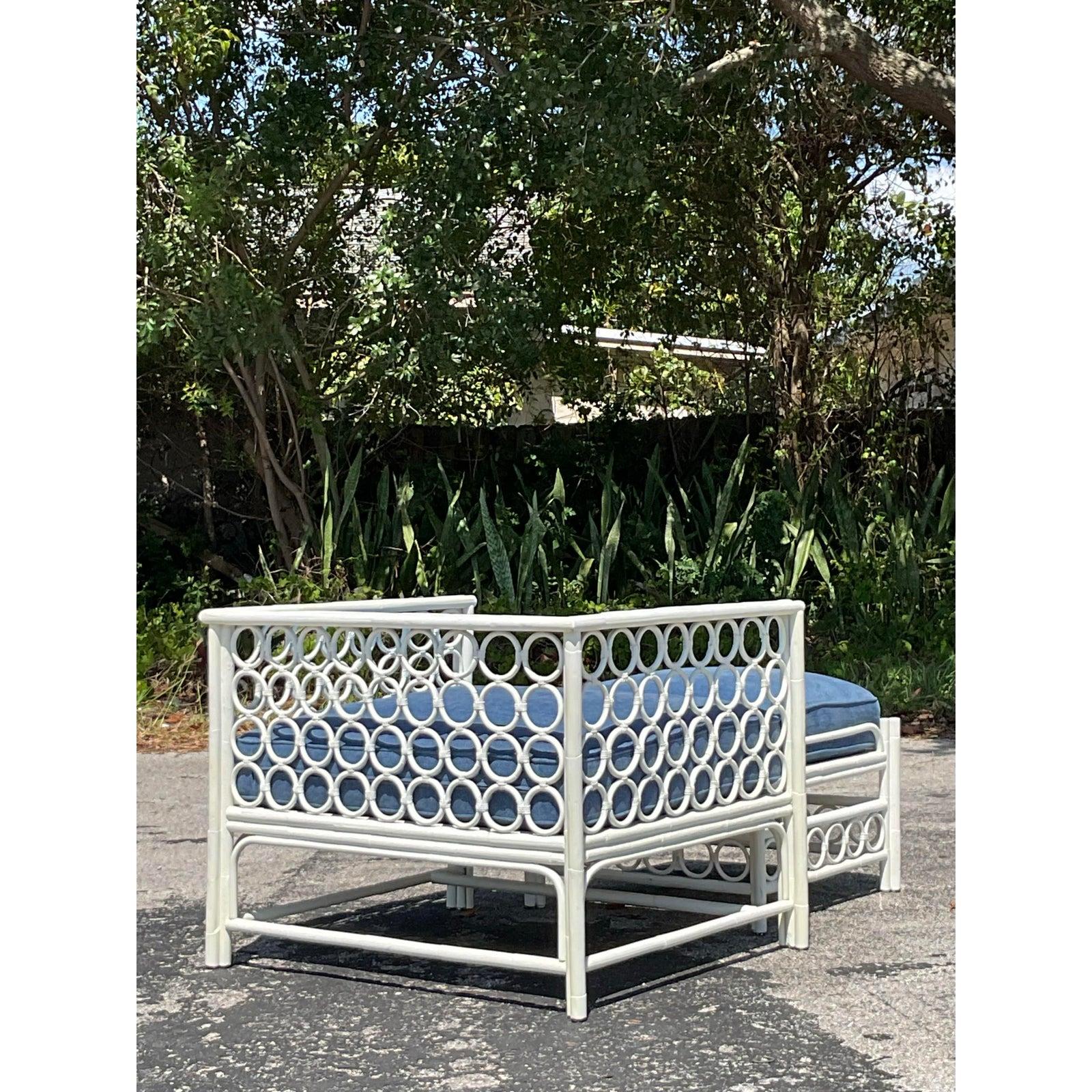 Costal Loop Rattan-Loungesessel mit Ottomane, Vintage im Angebot 4