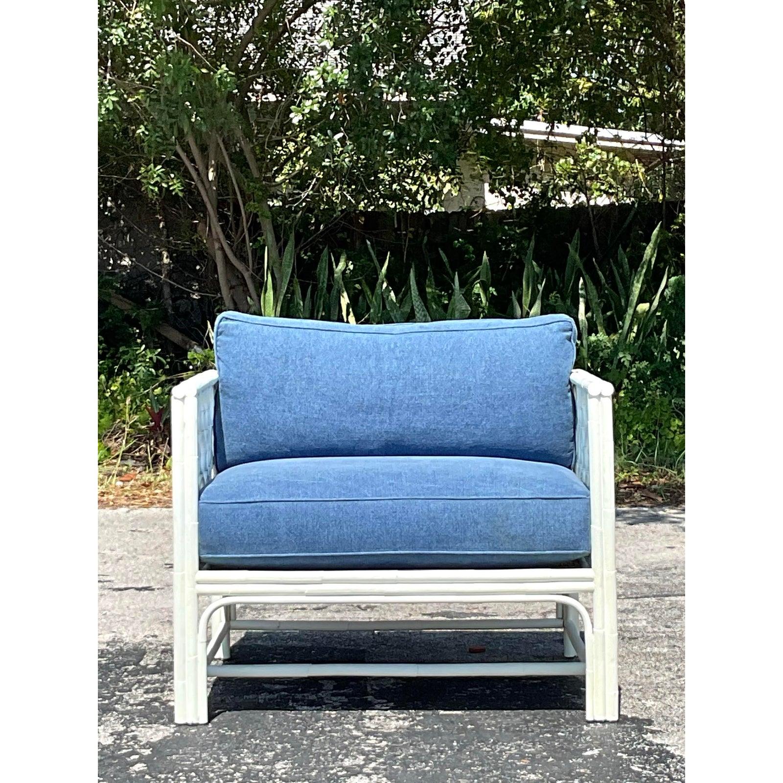 Costal Loop Rattan-Loungesessel mit Ottomane, Vintage im Zustand „Gut“ im Angebot in west palm beach, FL