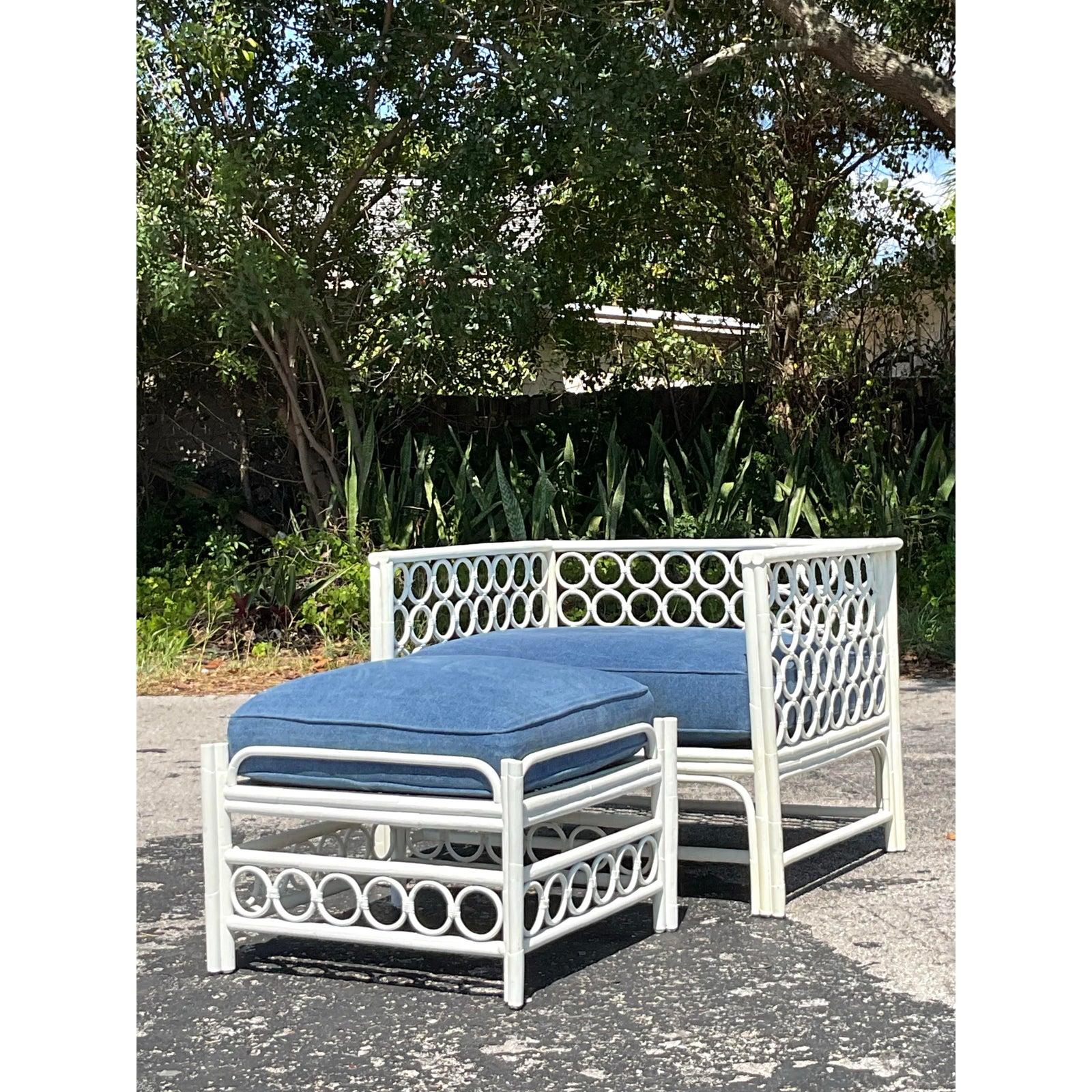 Costal Loop Rattan-Loungesessel mit Ottomane, Vintage im Angebot 1
