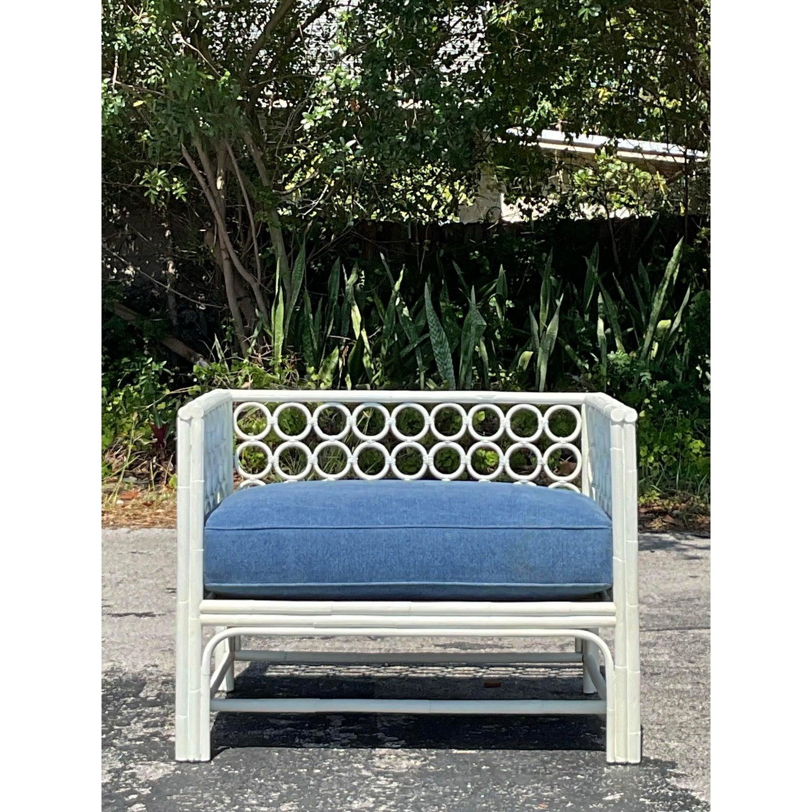Costal Loop Rattan-Loungesessel mit Ottomane, Vintage im Angebot 2