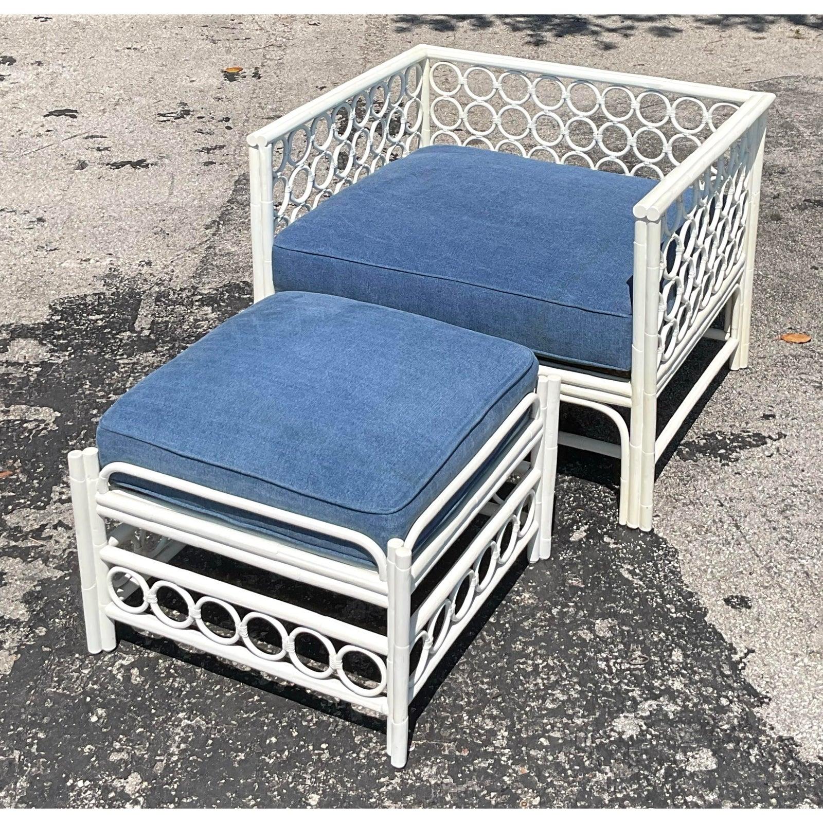 Costal Loop Rattan-Loungesessel mit Ottomane, Vintage im Angebot 3