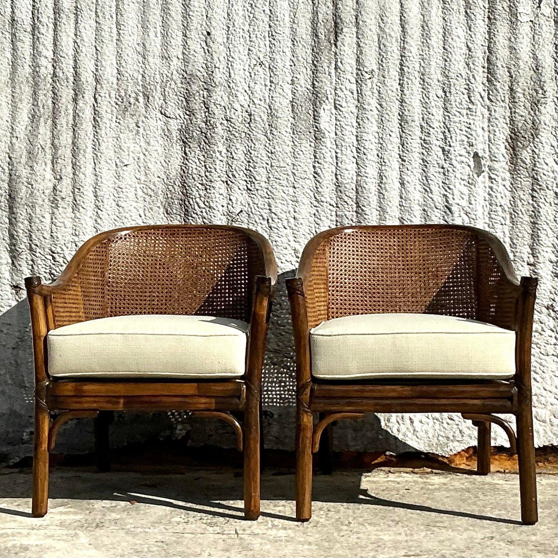 Philippine Vintage Costal McGuire Cane Lounge Chairs - a Pair