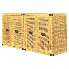 Vintage Costal Oven Rattan Cabinets - A Pair