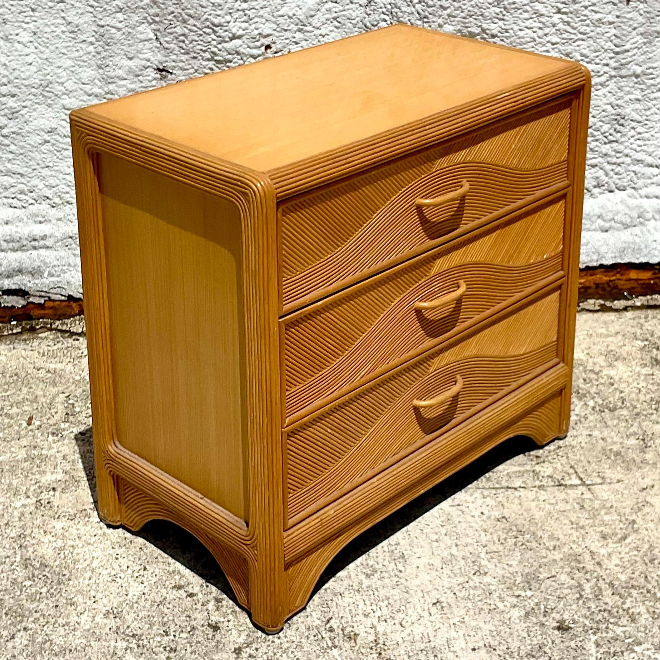 Mid-Century Modern Vintage Costal Pencil Reed Chest of Drawers For Sale