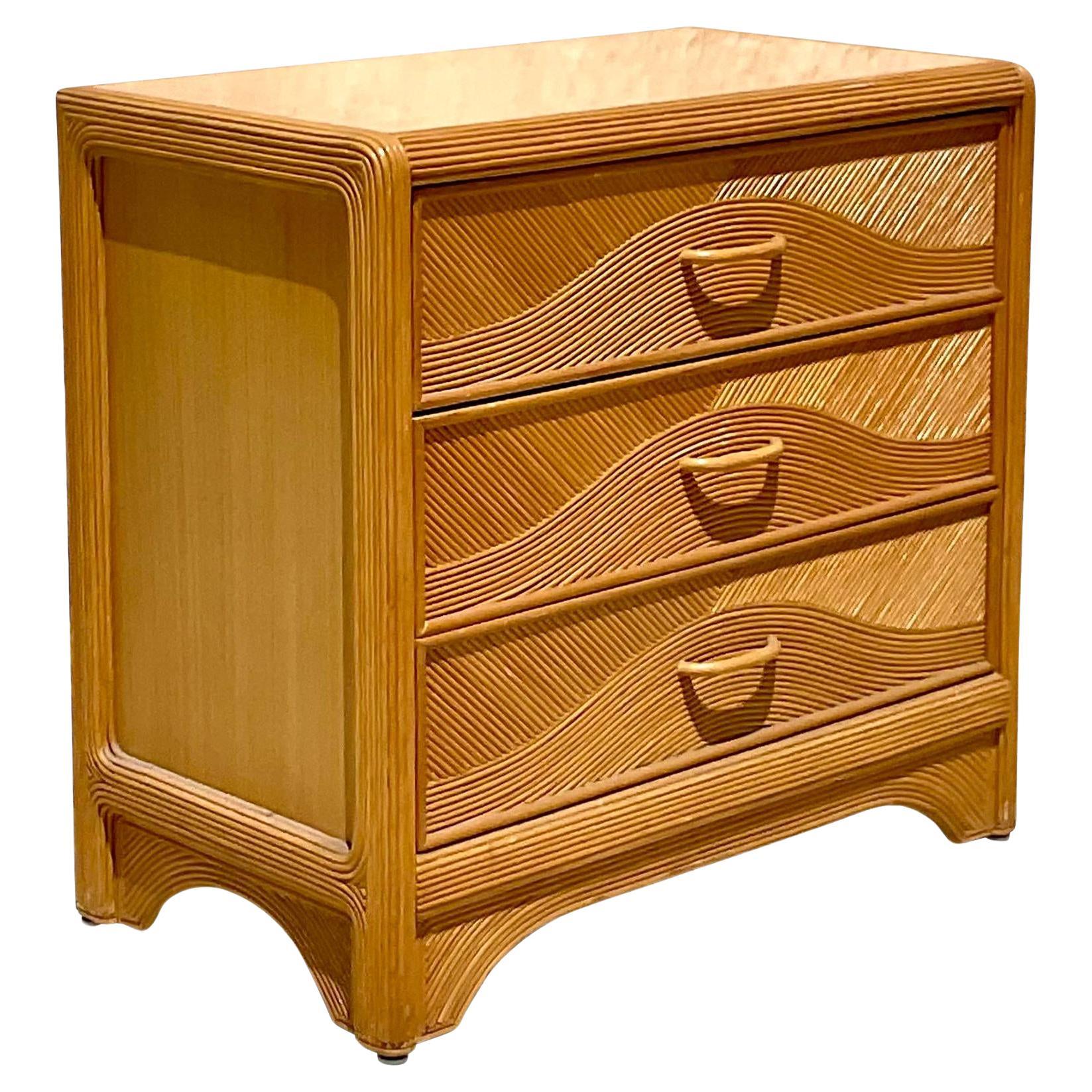 Vintage Costal Pencil Reed Chest of Drawers For Sale