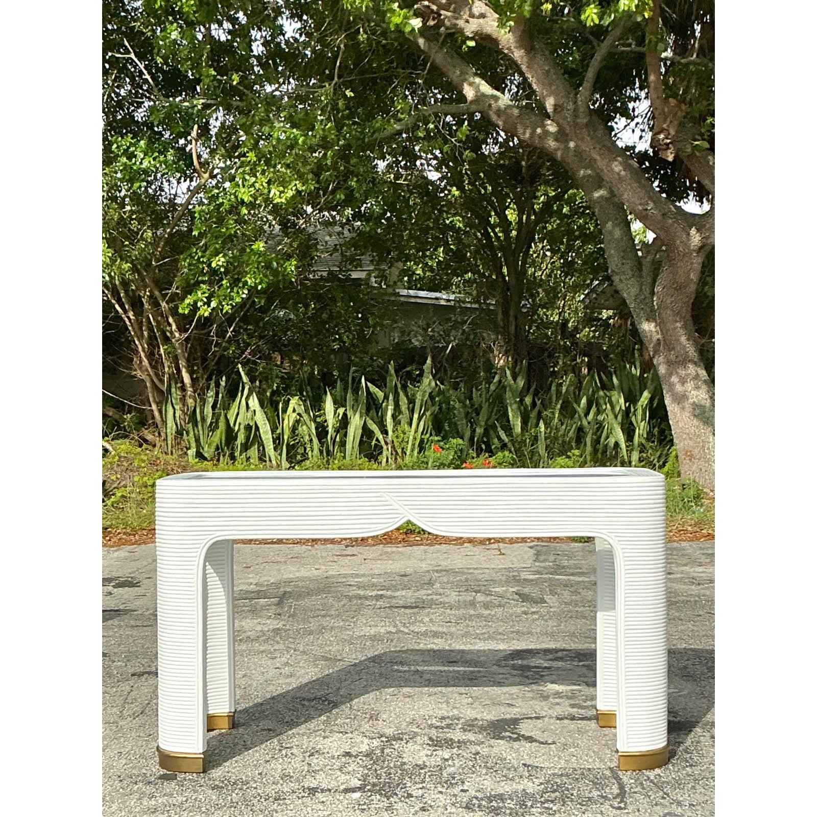 Table console vintage en roseau de Costal Bon état à West Palm Beach, FL