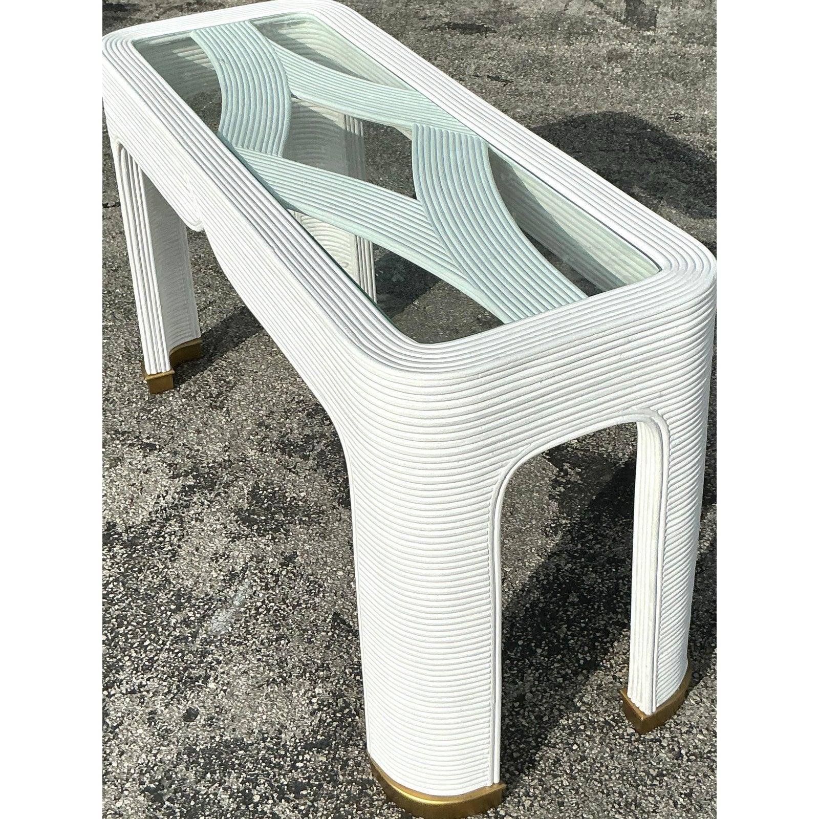 Laiton Table console vintage en roseau de Costal