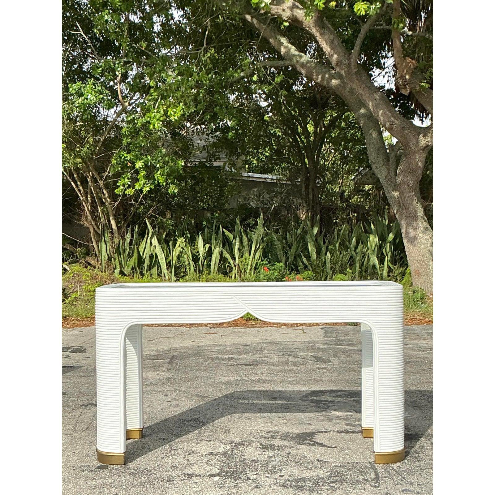 Table console vintage en roseau de Costal 1