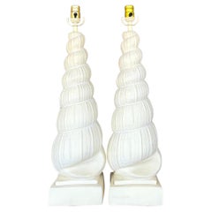 Retro Costal Plaster Tall Shell Lamps - a Pair