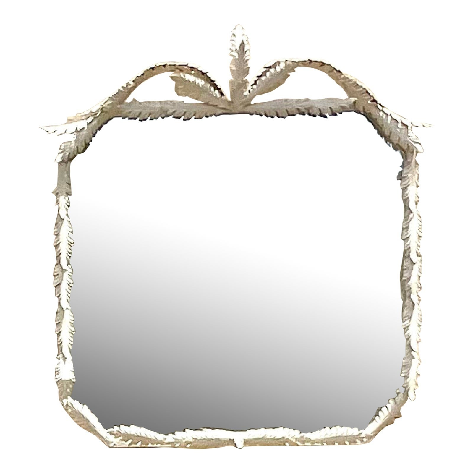 Vintage Costal Punch Cut Metal Palm Frond Mirror