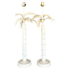 Vintage Costal Punch Cut Metal Palm Tree Lamps - a Pair