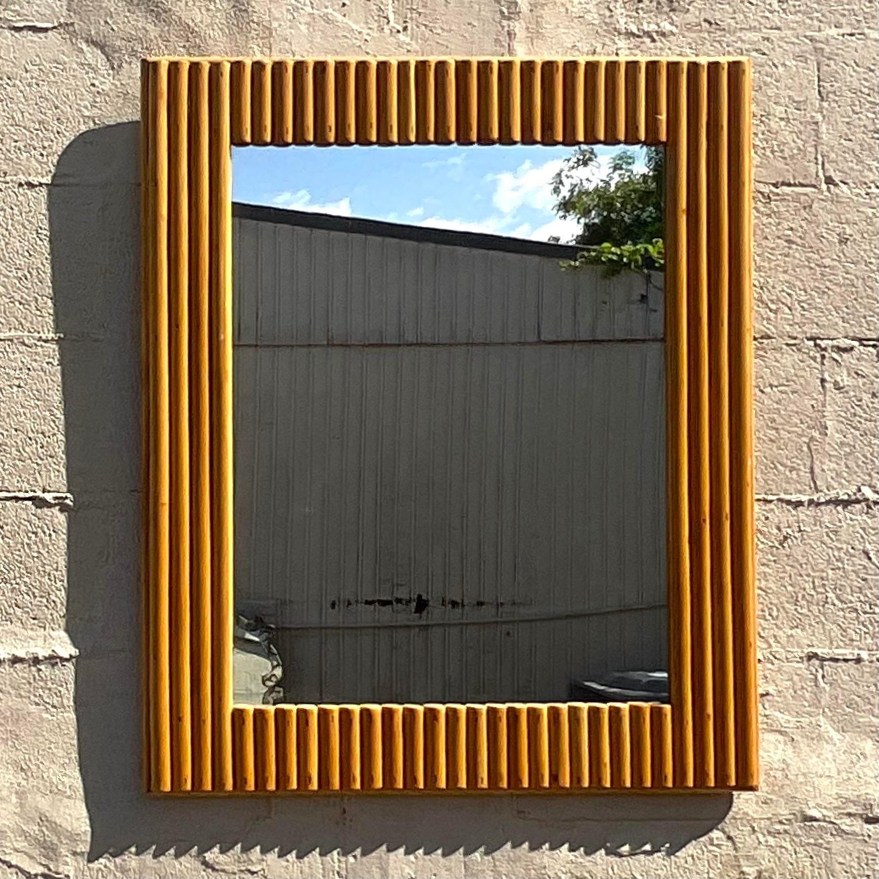Philippine Vintage Costal Rattan Wall Mirror For Sale