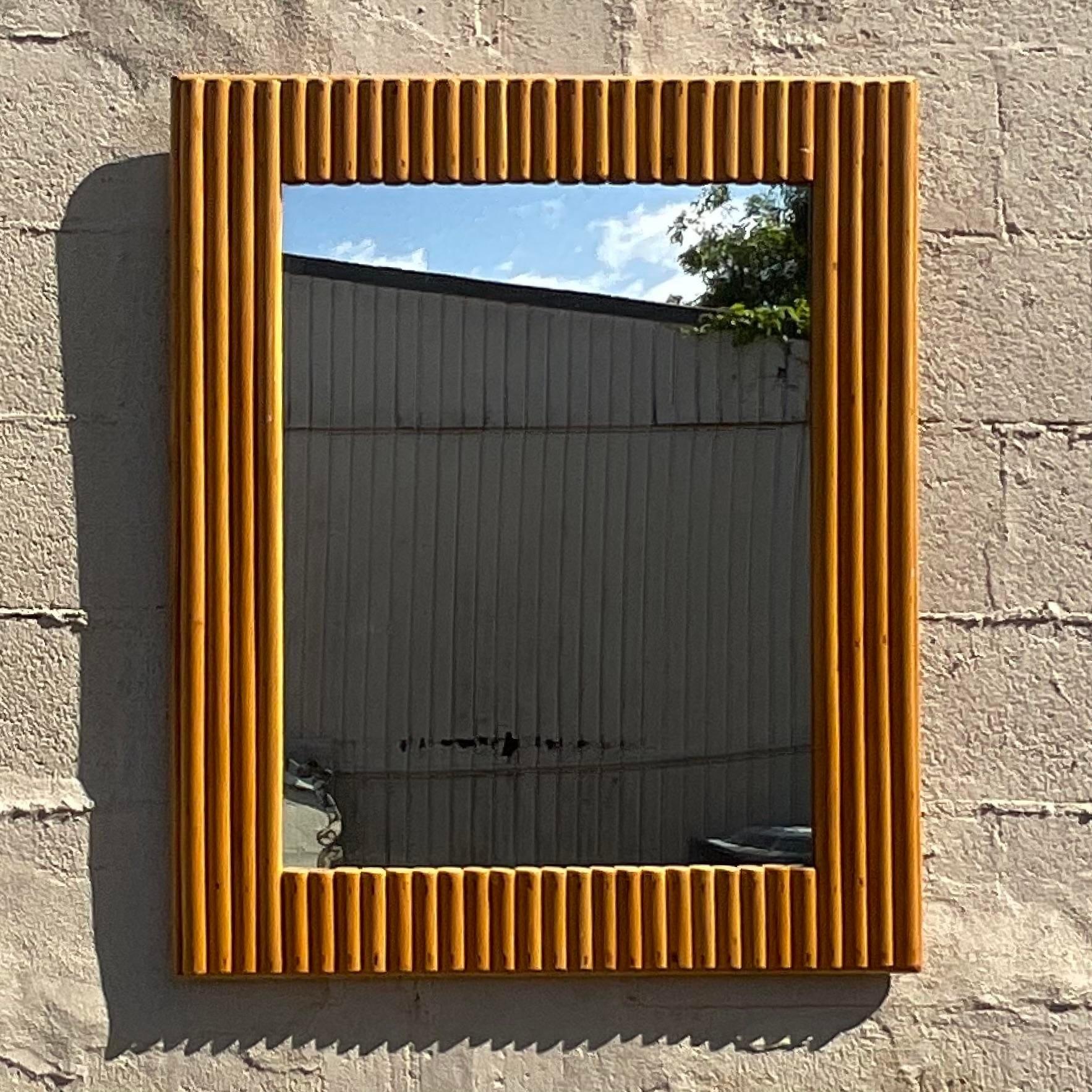 Vintage Costal Rattan Wall Mirror In Good Condition For Sale In west palm beach, FL