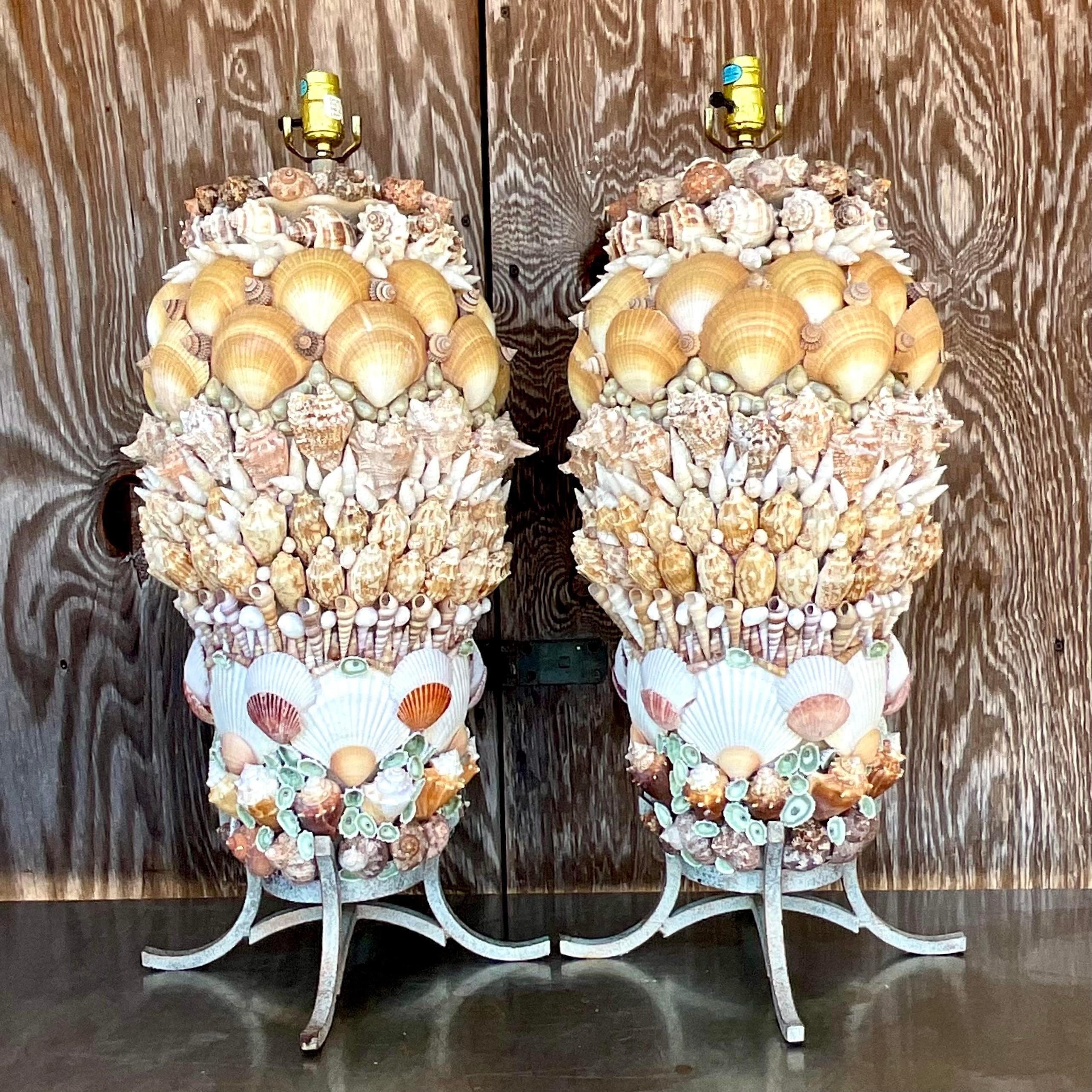 American Vintage Costal Shell Table Lamps - a Pair For Sale