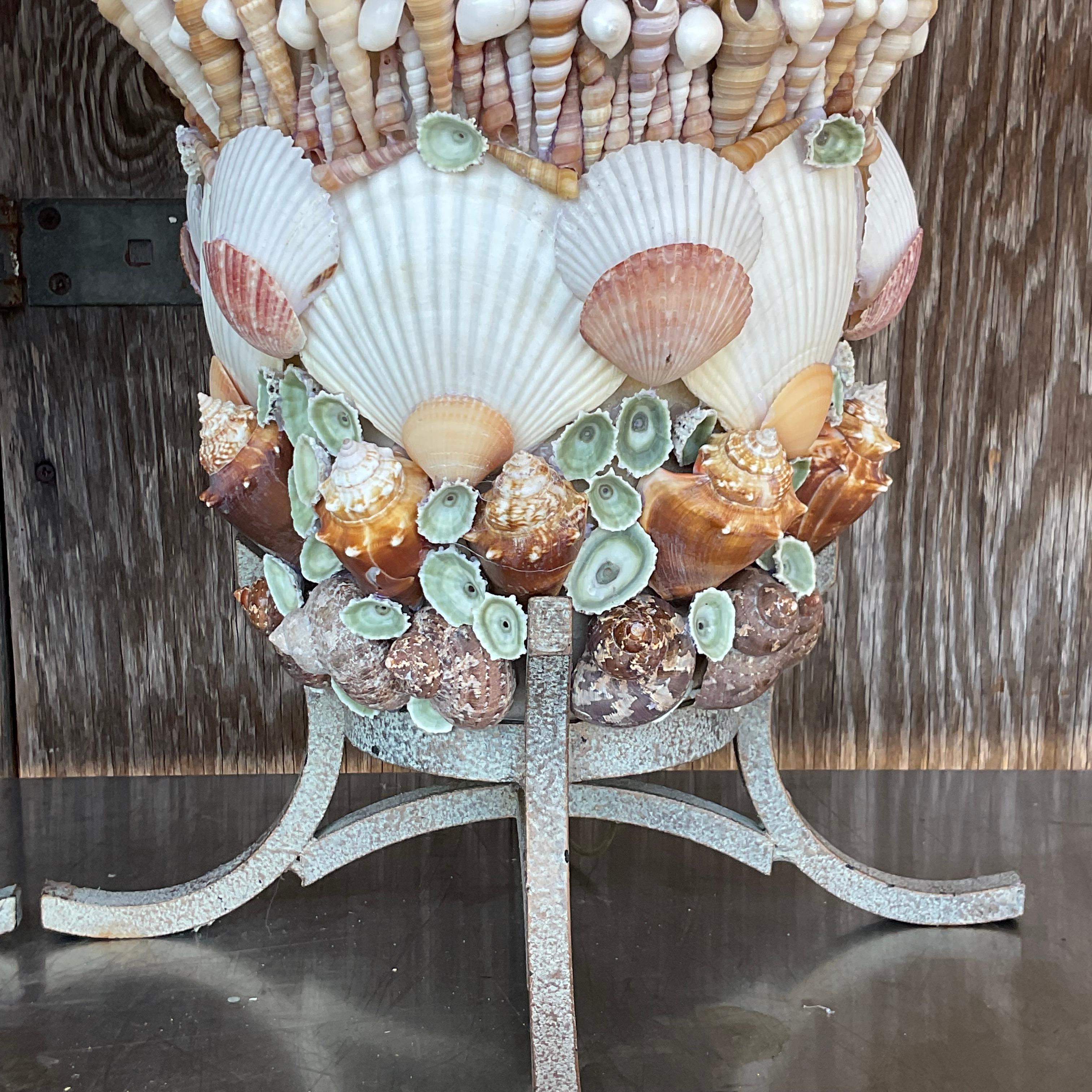 Vintage Costal Shell Table Lamps - a Pair In Good Condition For Sale In west palm beach, FL