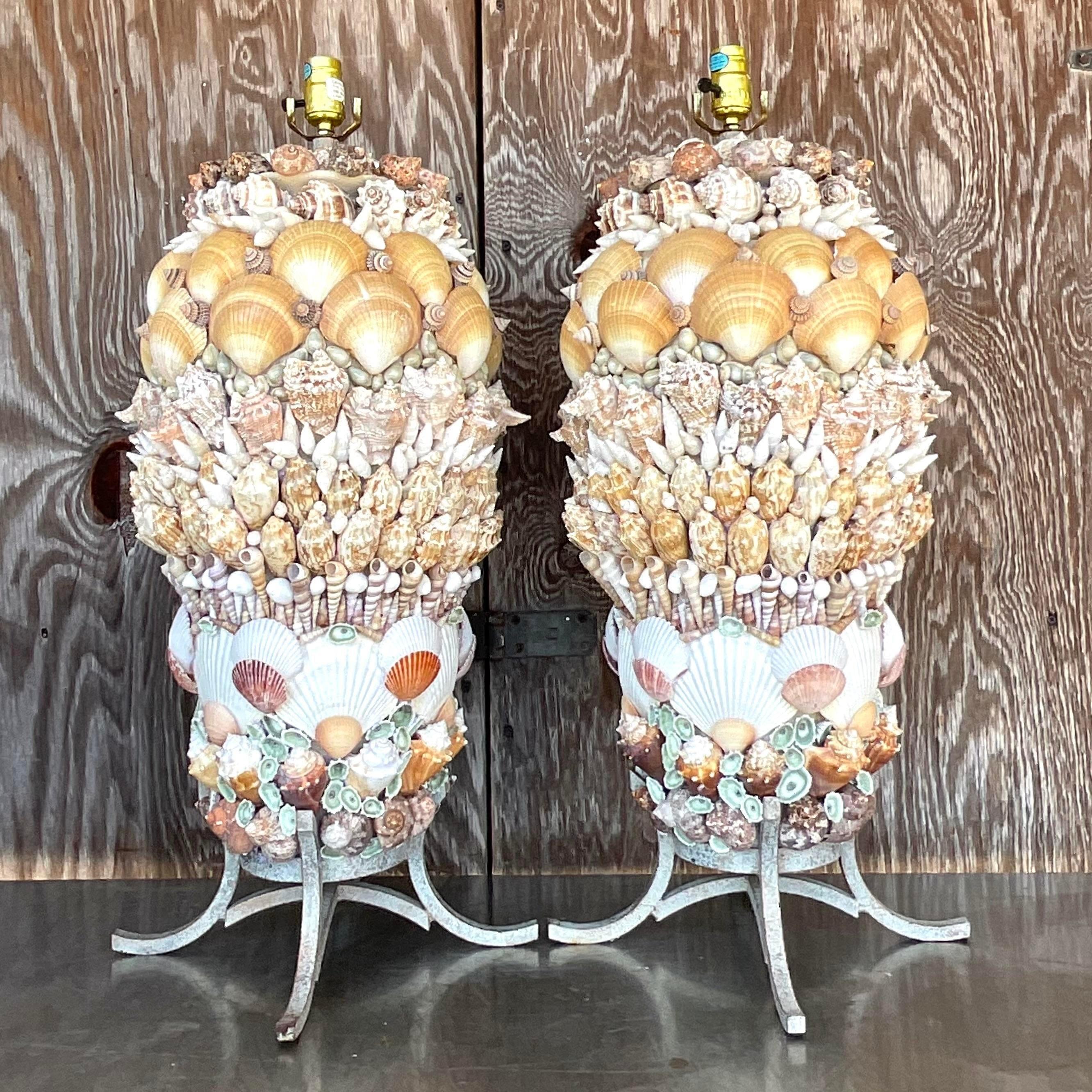 20th Century Vintage Costal Shell Table Lamps - a Pair For Sale