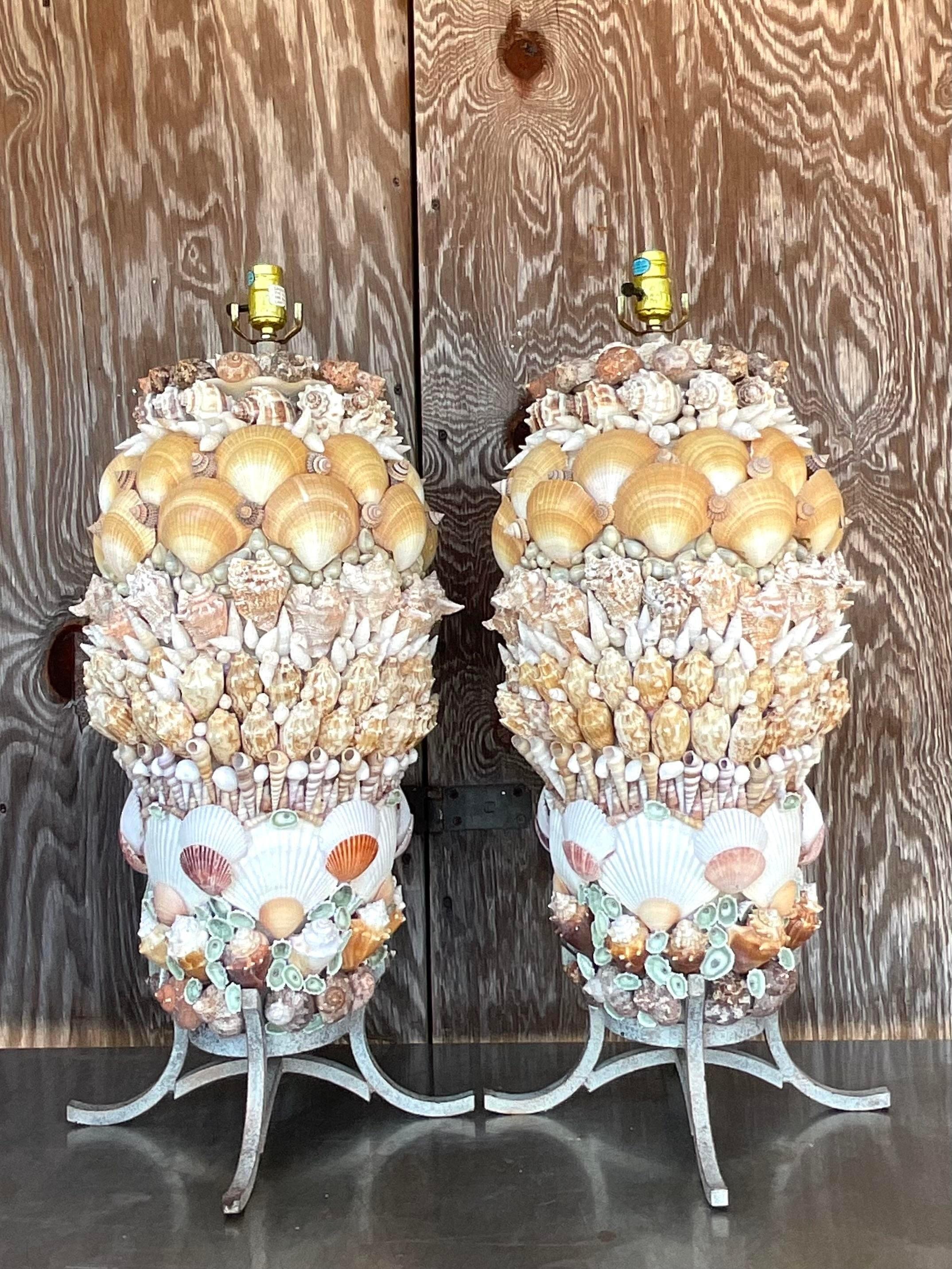 Metal Vintage Costal Shell Table Lamps - a Pair For Sale