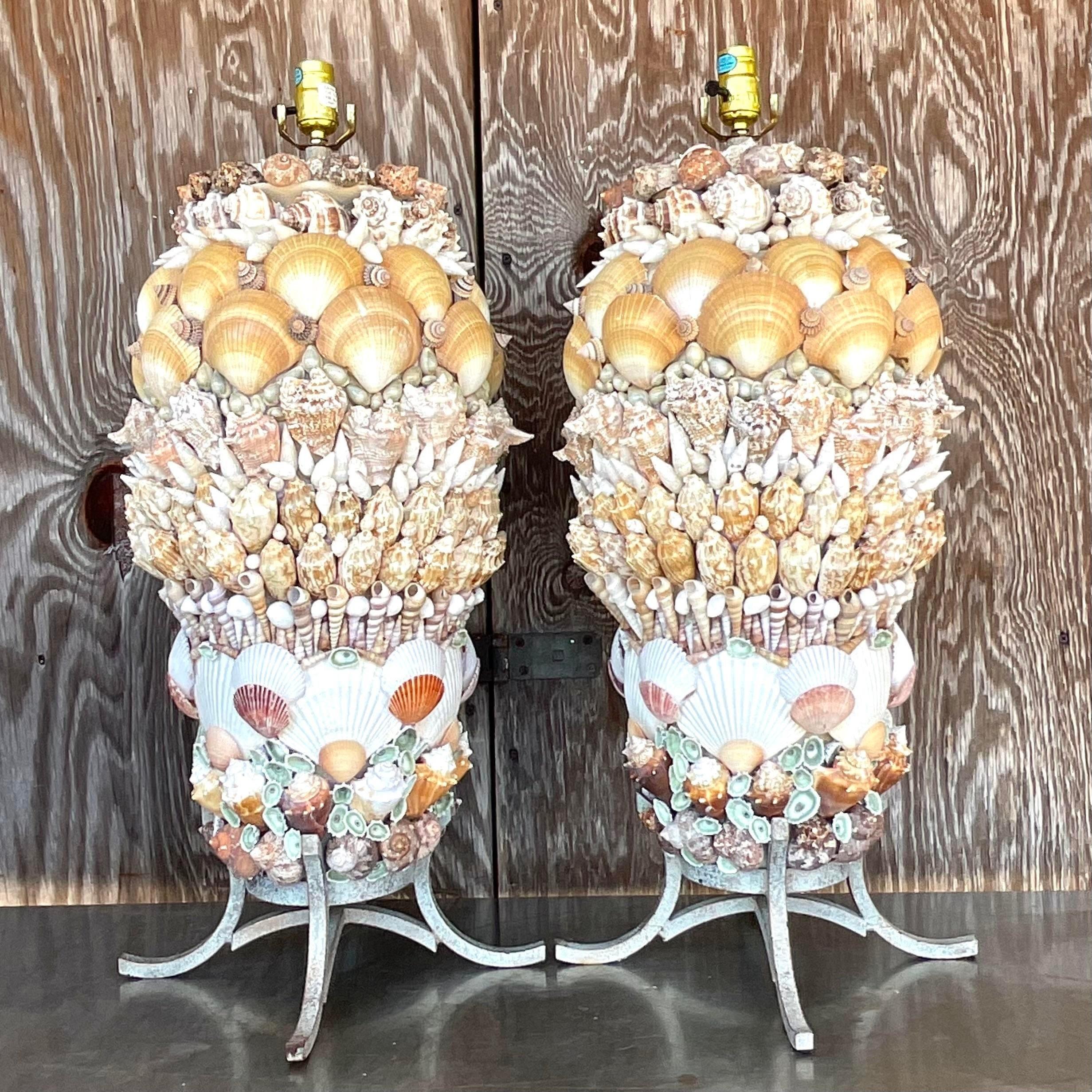 Vintage Costal Shell Table Lamps - a Pair For Sale 2