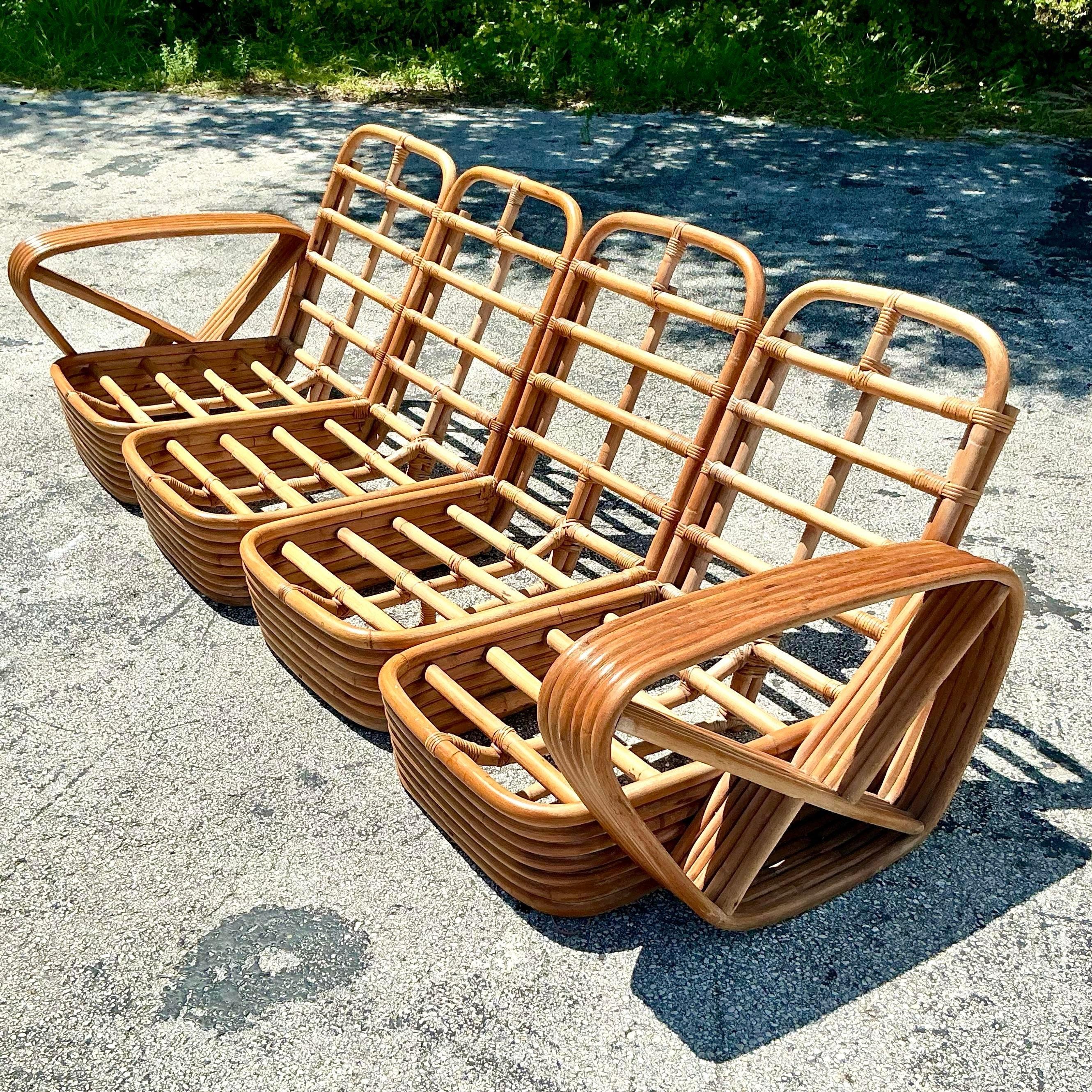 Mid-Century Modern Canapé Costal vintage en rotin à six brins d'après Frankl en vente