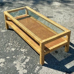 Vintage Costal Woven Rattan Coffee Table
