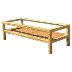 Vintage Costal Geflochtener Rattan Couchtisch