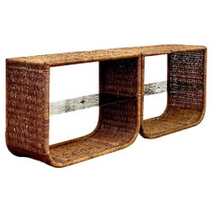 Paire de tables console en rotin tressé Costal Vintage